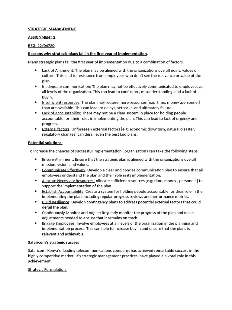 Reasons Strategic Plans Fail in Year One | PDF | Innovation | Strategic ...