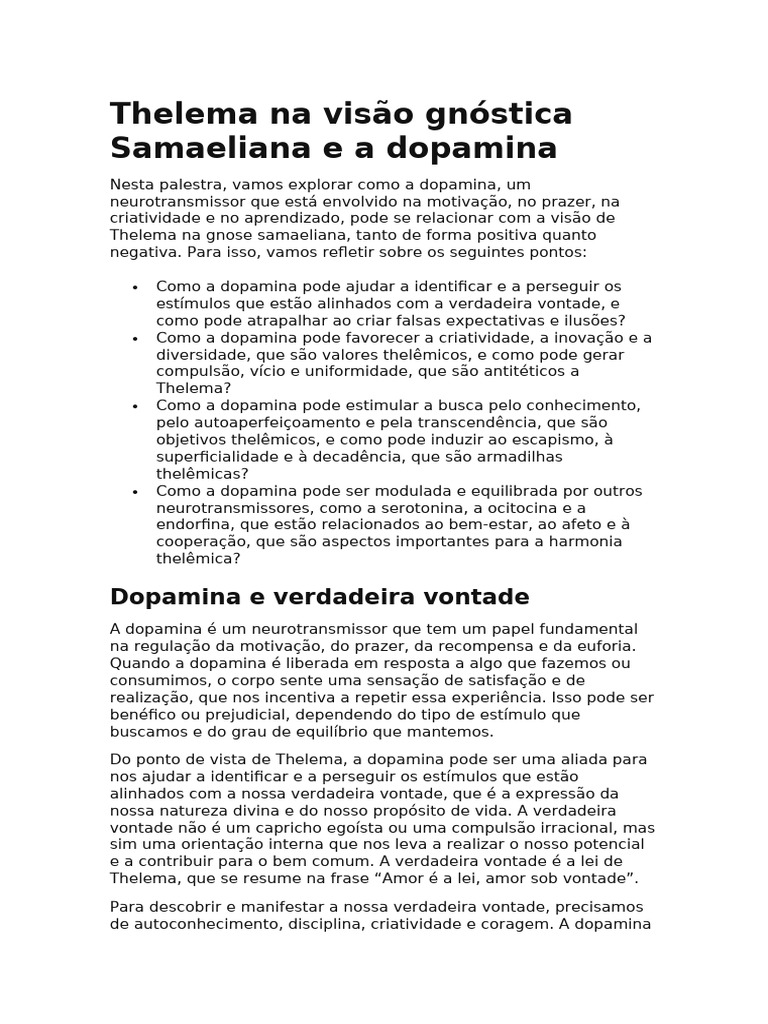 Dopamina e Thelema: Conexões Gnósticas | PDF | Amor | Thelema