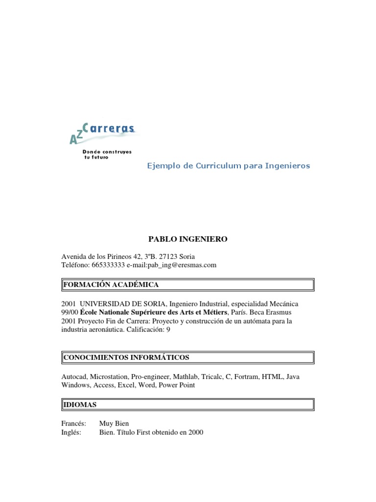 Ejemplos De Curriculum En EspaÃ±ol