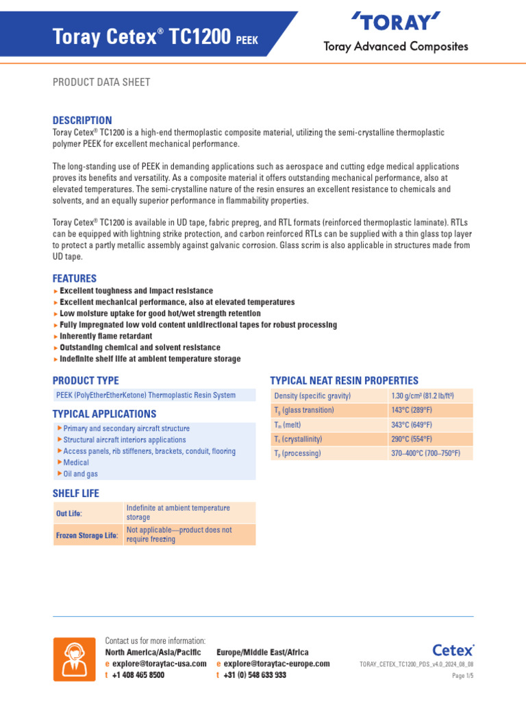 Toray Cetex® TC1200 PEEK Overview | PDF | Composite Material ...