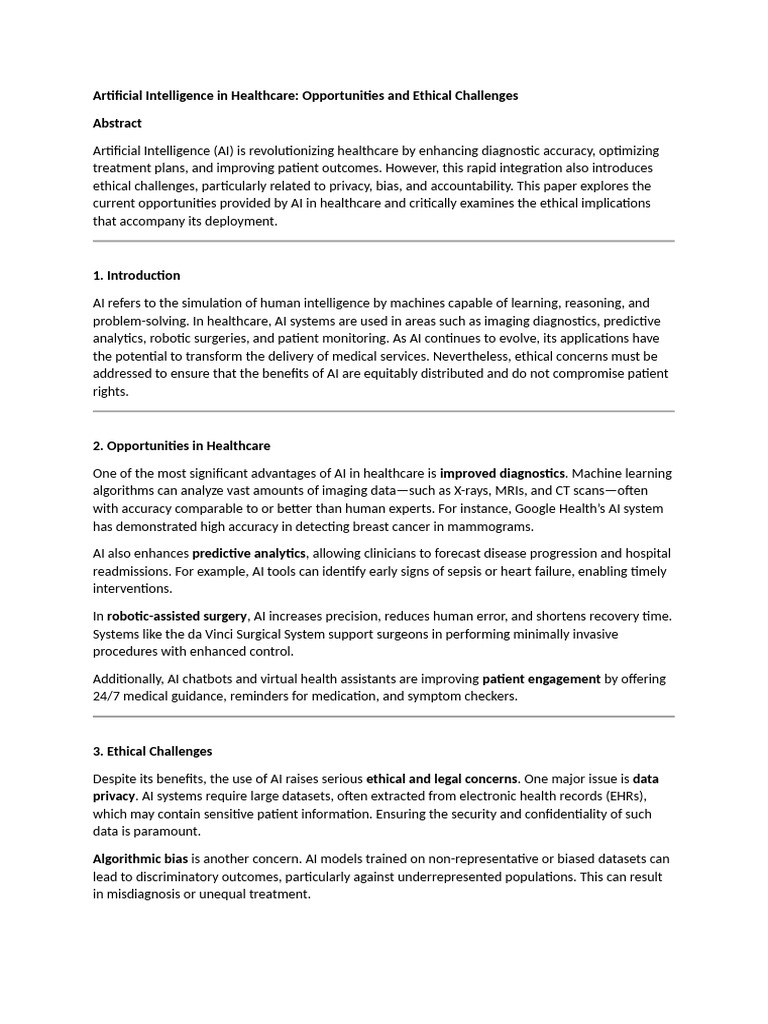 AI in Healthcare: Benefits and Ethics | PDF | Artificial Intelligence ...