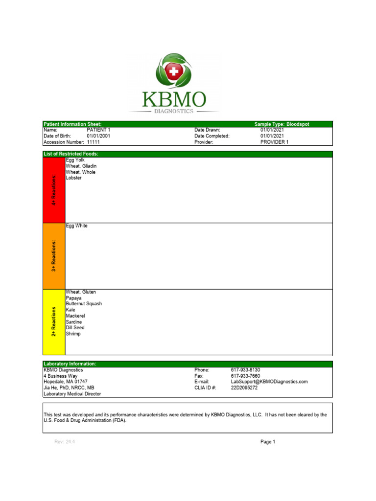 Kbmo Sample Test | PDF | Dieting | Food Intolerance