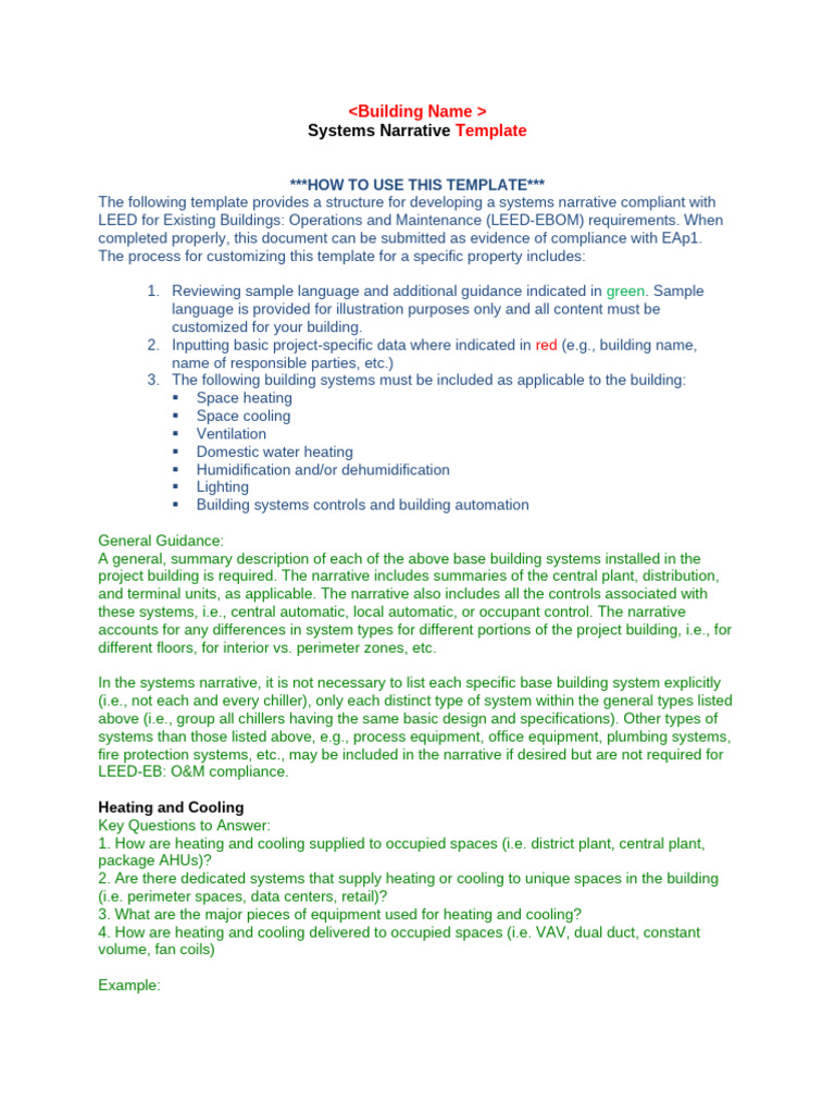 LEED-EBOM Systems Narrative Template | PDF | Ventilation (Architecture ...