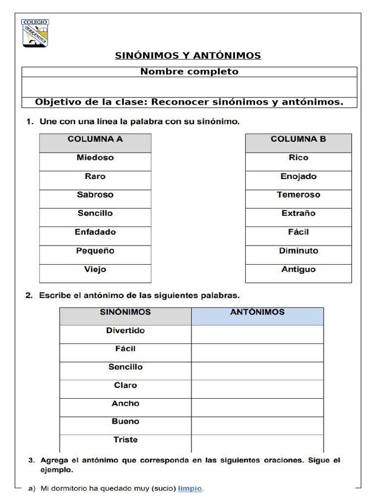 Sinónimos y Antónimos 5° | PDF