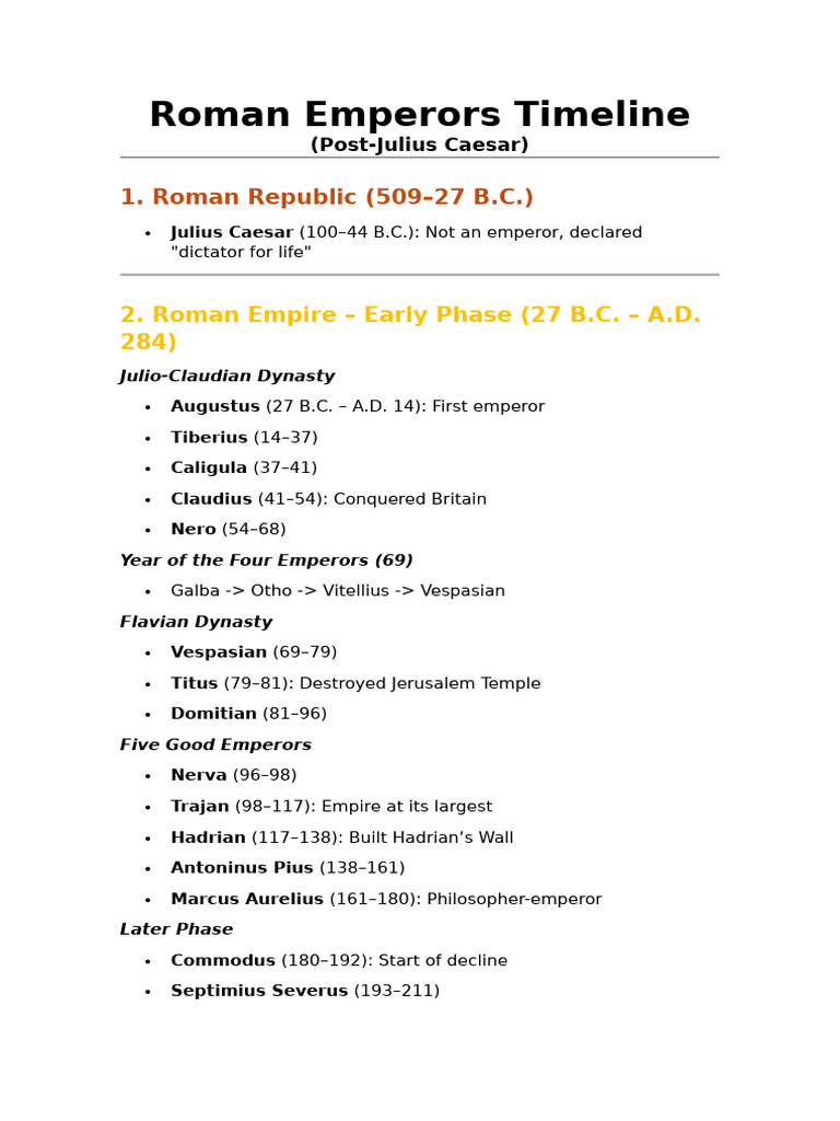 Roman Emperors Timeline | PDF