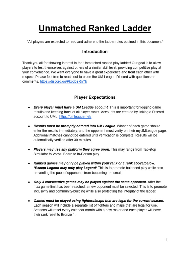 Unmatched Ranked Ladder Rules | PDF