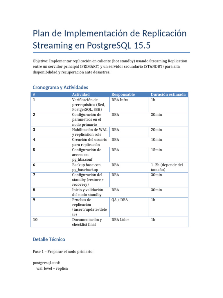 Replicación Streaming en PostgreSQL 15.5 | PDF | Telecomunicaciones ...