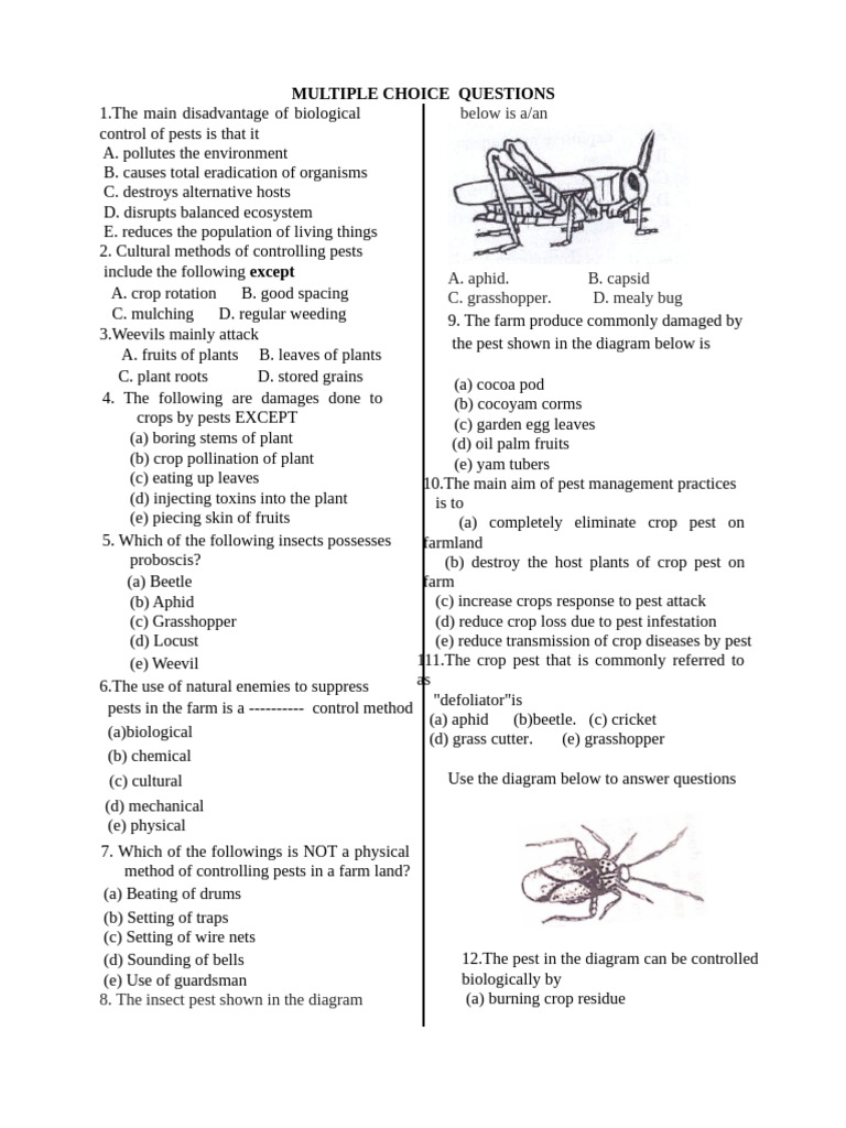 Pest Control Multiple Choice Questions | PDF | Pest (Organism ...