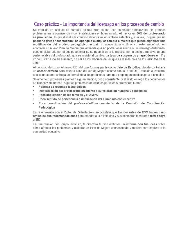 Problema 1 - Liderazgo y Procesos de Cambio | PDF