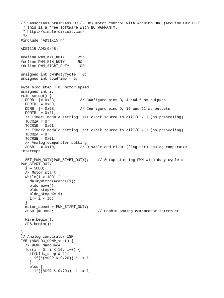 Arduino BLDC Motor Control Code | PDF | Computer Engineering ...