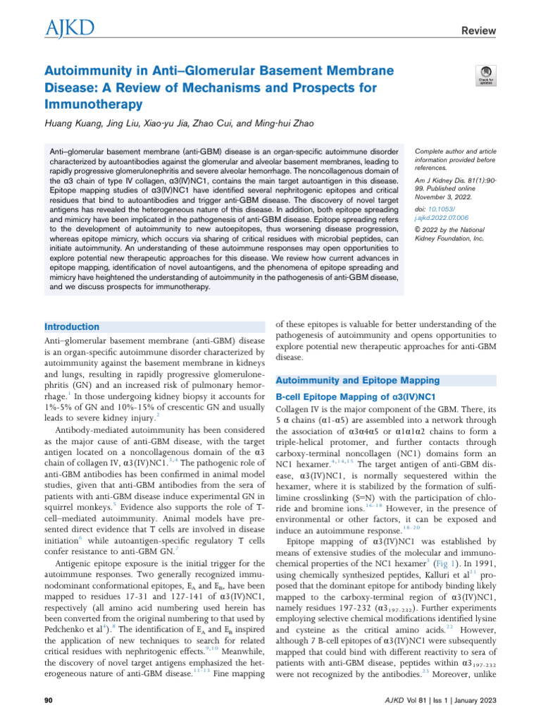 Autoimmunity in Anti-Glomerular Basement Membrane Disease A Review of ...
