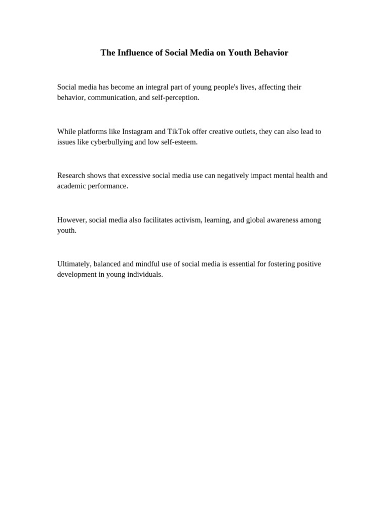 Essay 3 The Influence of Social Media On Youth Behavior | PDF