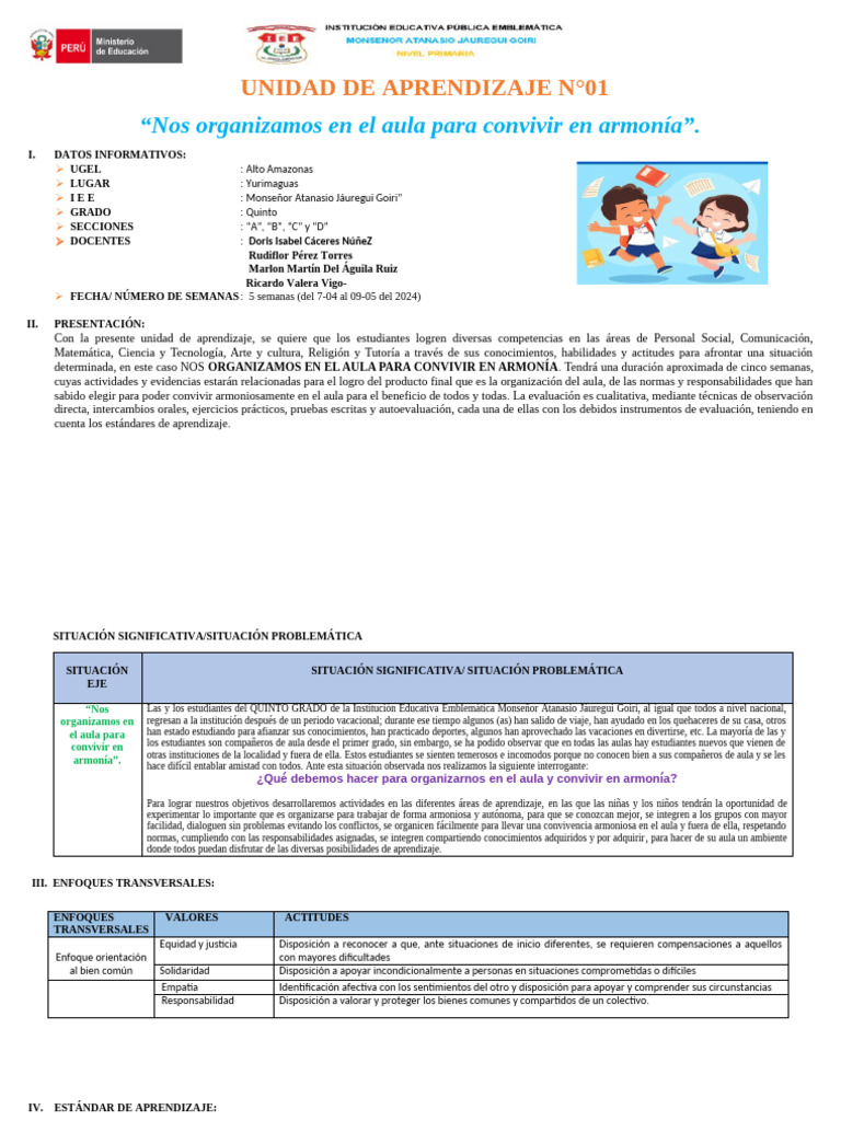 Unidad de Aprendizaje n 01 (1) | PDF | Moralidad | Aprendizaje