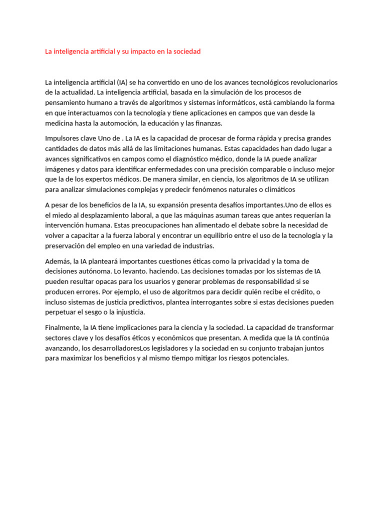 La Inteligencia Artificial y Su Impacto en La Sociedad | PDF
