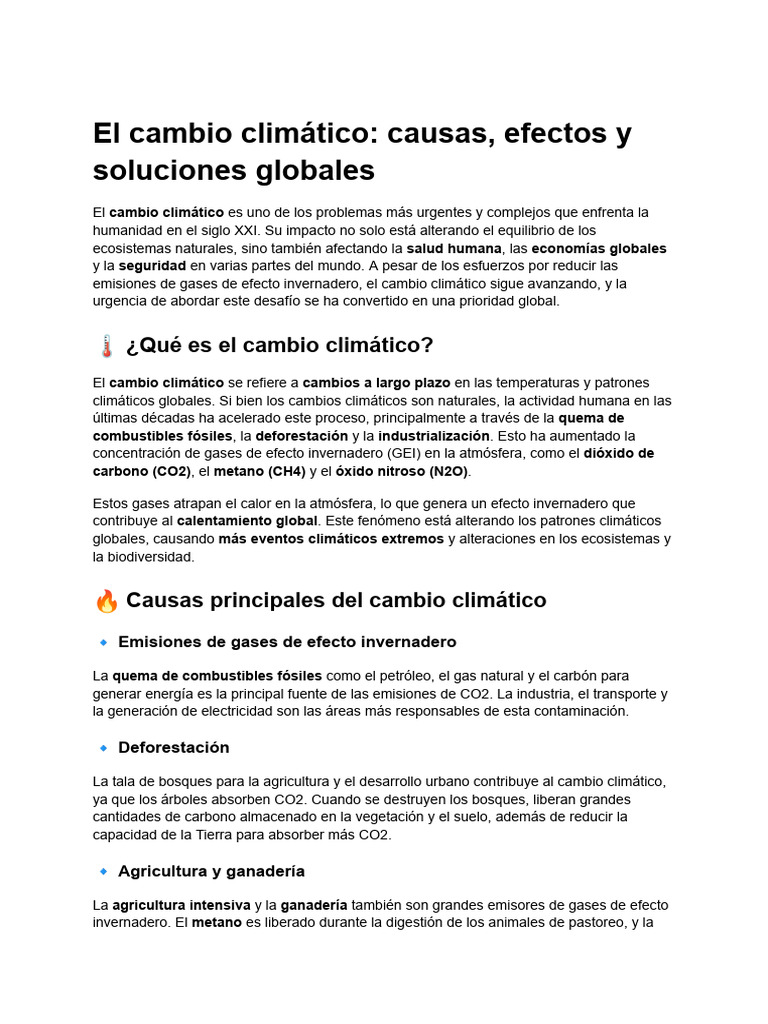 Causas y soluciones del cambio climático | PDF | Gases de efecto ...