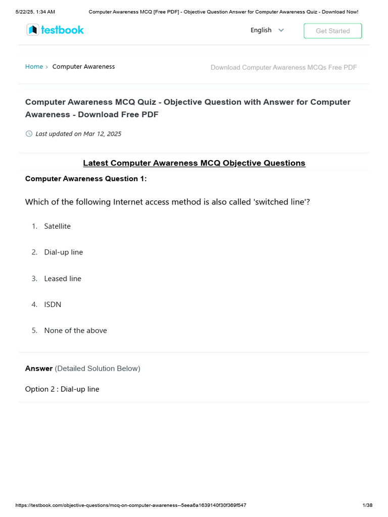 Computer Awareness MCQ Free PDF Download | PDF | Integrated Circuit ...