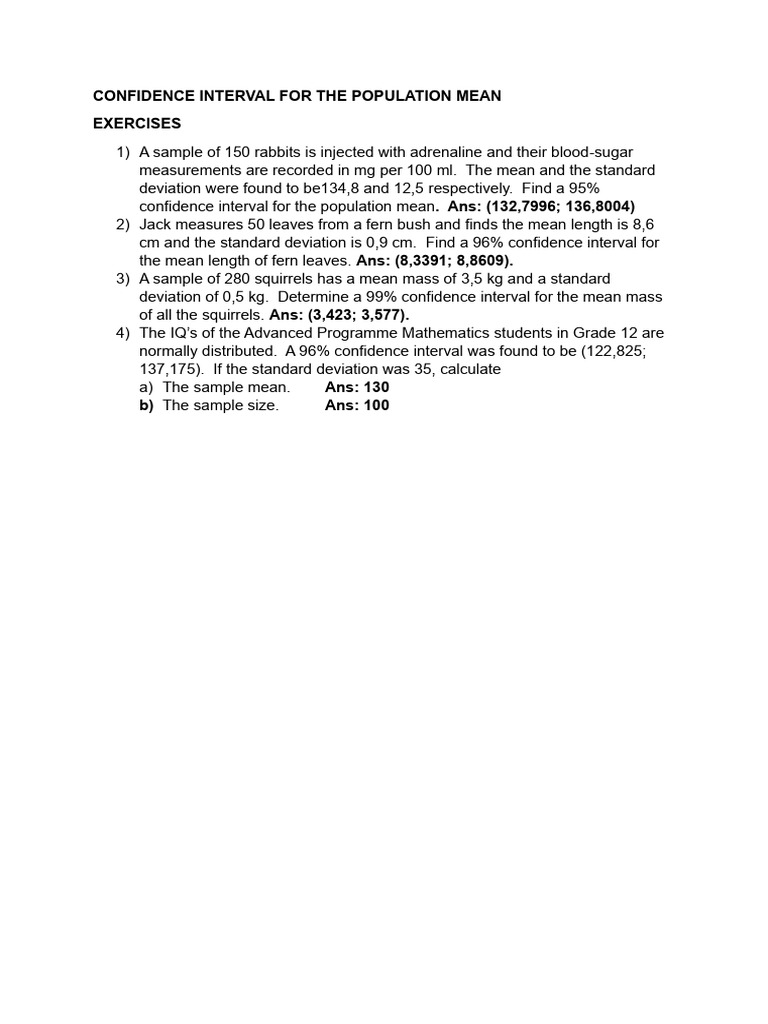 Confidence Interval Exercise | PDF
