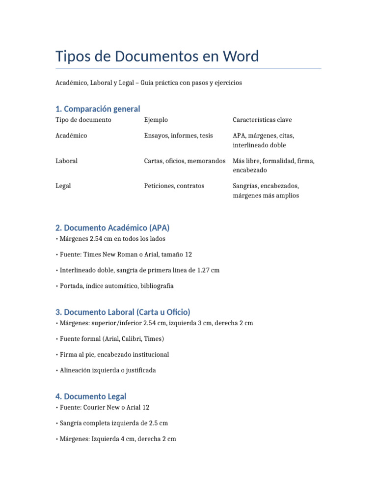 Tipos de Documentos en Word: Guía Práctica | PDF