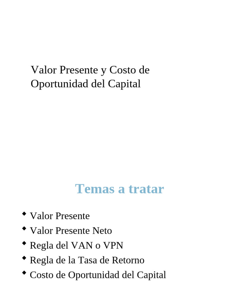 Valor Presente y Costo de Oportunidad | PDF | Flujo de caja descontado ...
