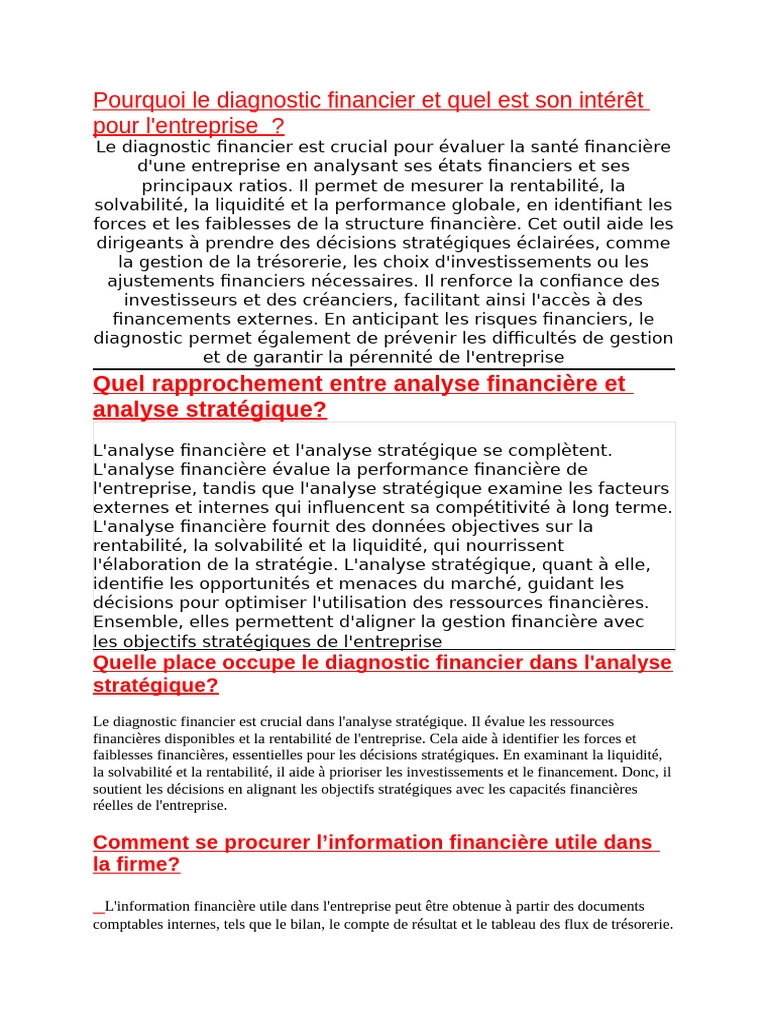 Diagnostic financier : clé de la stratégie PME | PDF | Comptabilité ...