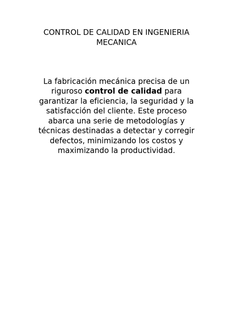 Control de Calidad en Ingeniería Mecánica | PDF | Calidad (comercial ...