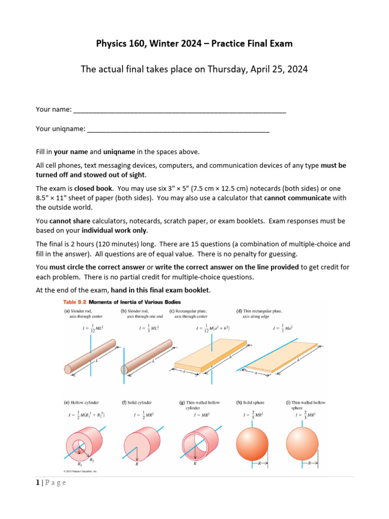 Practice Final | PDF | Rotation Around A Fixed Axis | Rotation