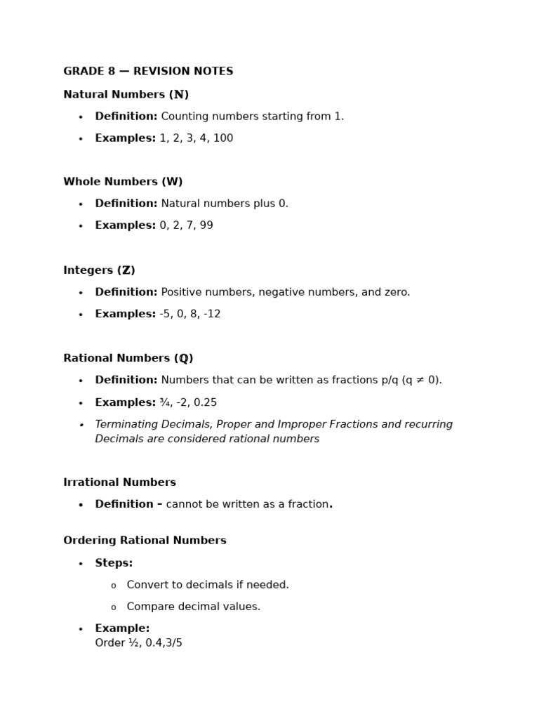 Grade 8 Math Revision Notes | PDF