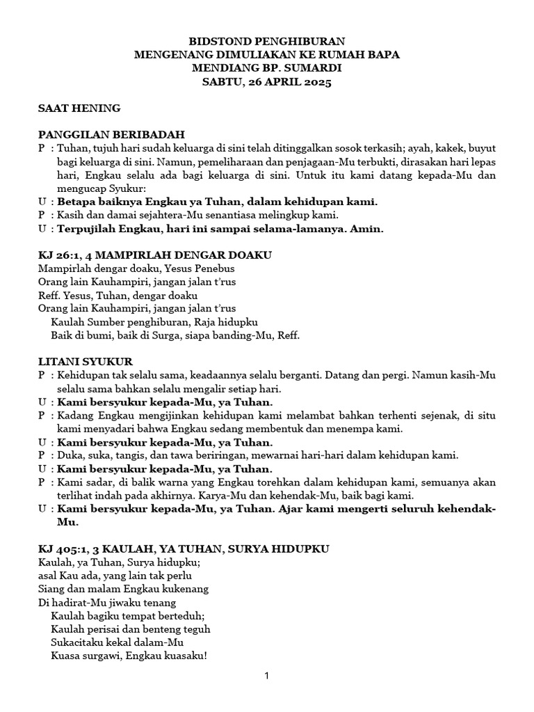 Penghiburan dalam Ibadah Kenangan Sumardi | PDF