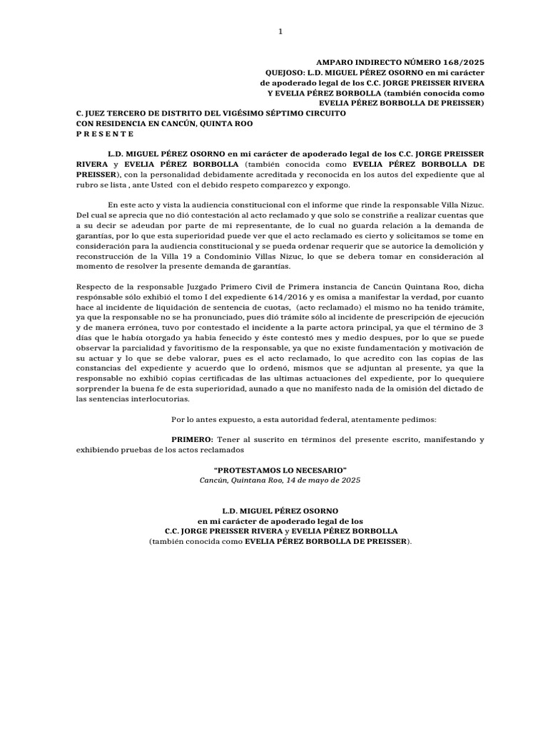 Amparo Indirecto 168/2025 en Cancún | PDF | Justicia | Crimen y violencia