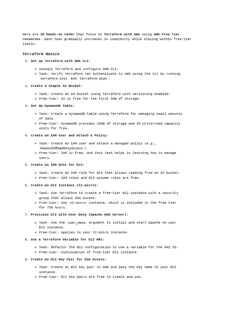 Terraform Tasks for AWS Free Tier | PDF | Amazon Web Services ...
