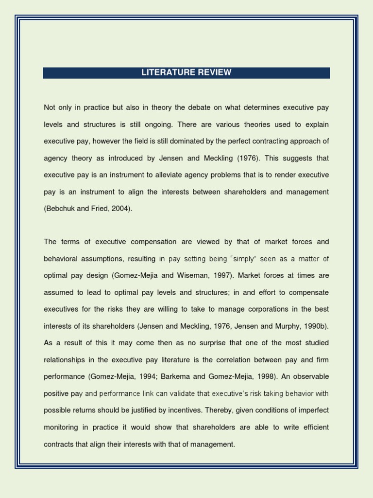 Literature Review Compensation Management PDF Executive