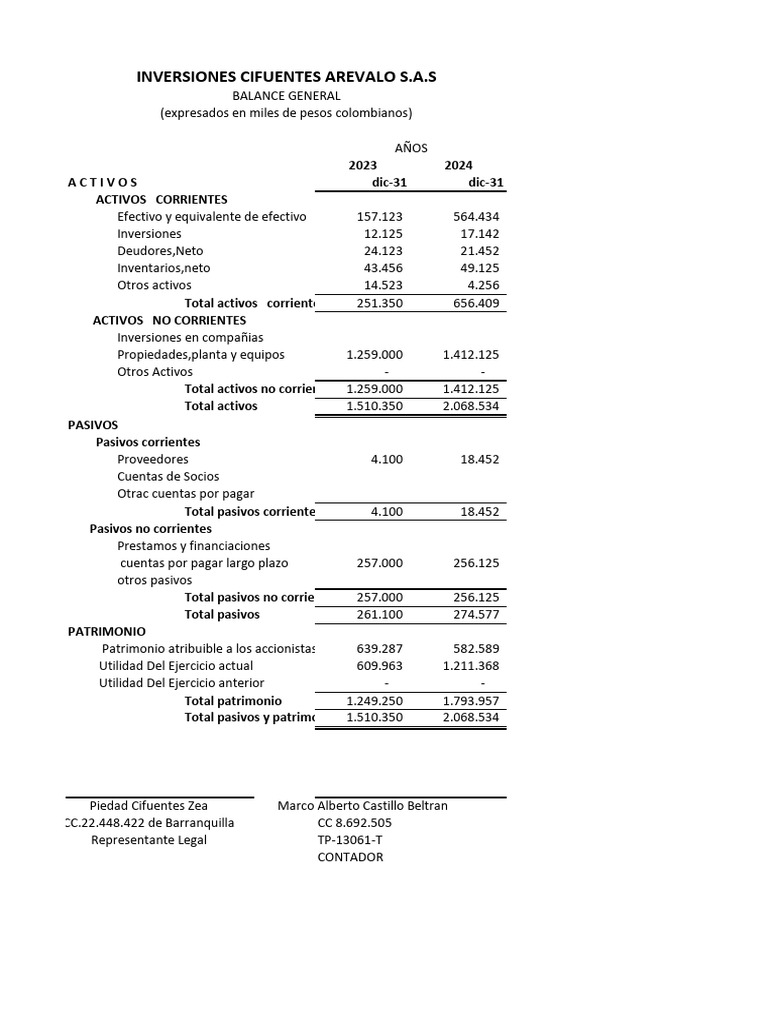 Balance General 2023 y 2024 | PDF