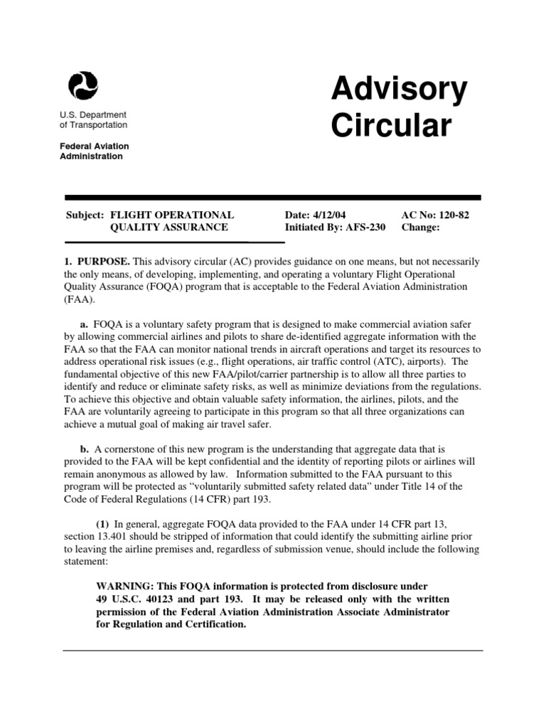 FAA Flight Operational Quality Assurance Guide | PDF | Federal Aviation Administration | Flight ...