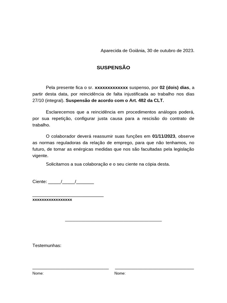 Suspensão de Trabalho por Faltas Injustificadas | PDF