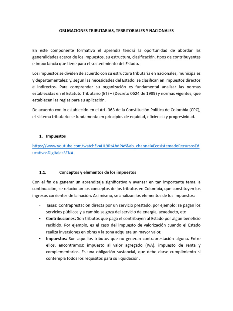 Estructura y Tipos de Impuestos en Colombia | PDF | Impuestos ...