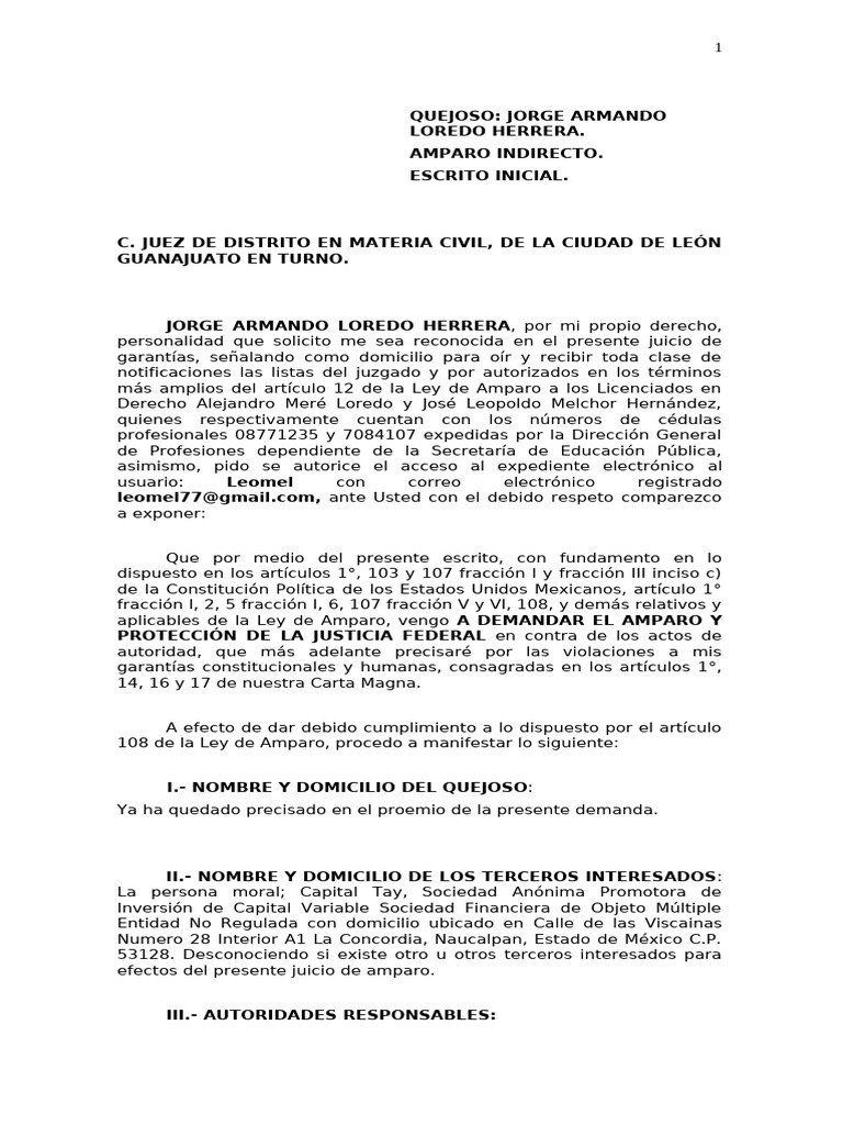 Amparo Indirecto de Jorge Loredo | PDF | Debido al proceso | Caso de ley