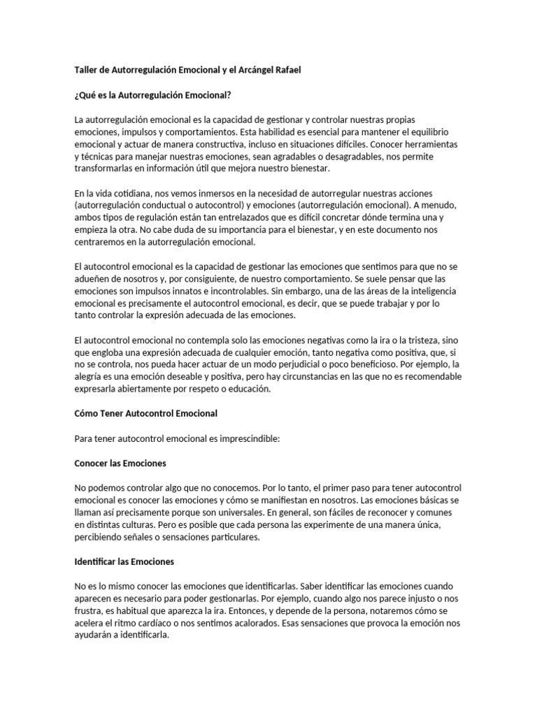 Ejercicios de Autorregulación Emocional | PDF | Las emociones ...