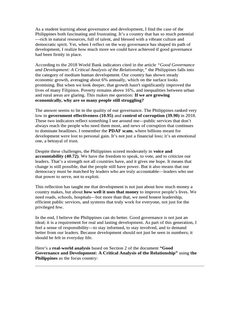 As a student learning about governance and develop | PDF | Governance ...