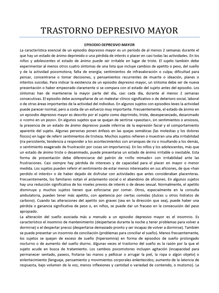 Síntomas y diagnóstico de depresión mayor | PDF | Trastorno depresivo ...