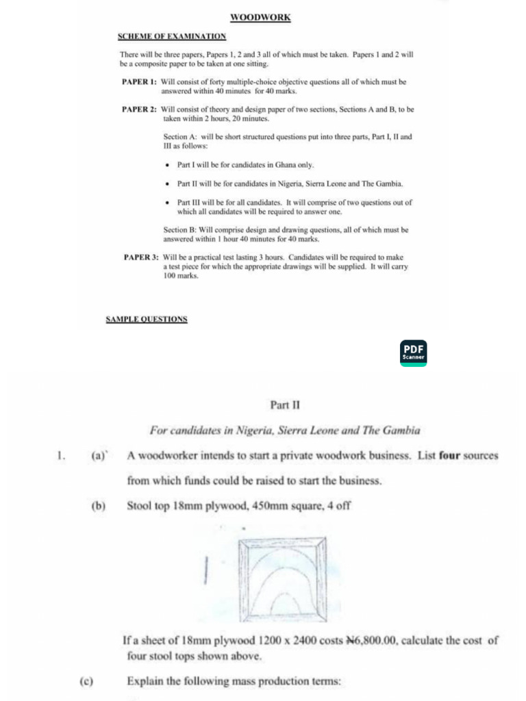 Wood Work Examinable Questions | PDF