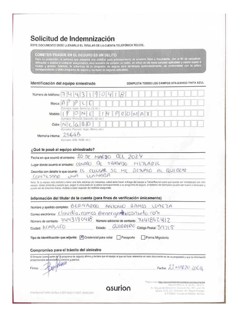 Solicitud de Indemnización | PDF
