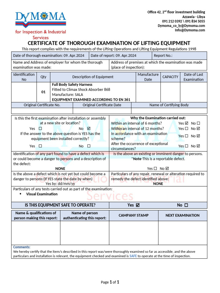 Certificate of Thorough Examination 2024 | PDF | Safety