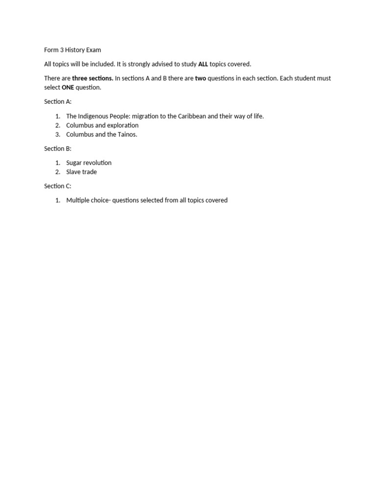 Form 3 History Exam Guide | PDF