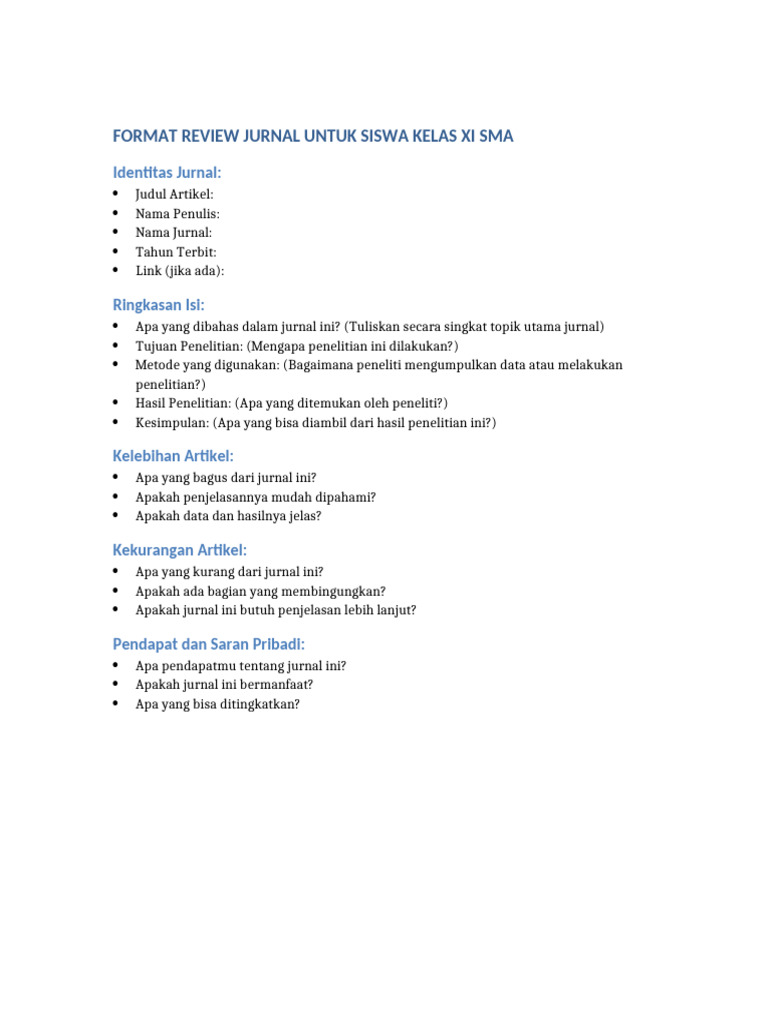Format Review Jurnal untuk SMA XI | PDF