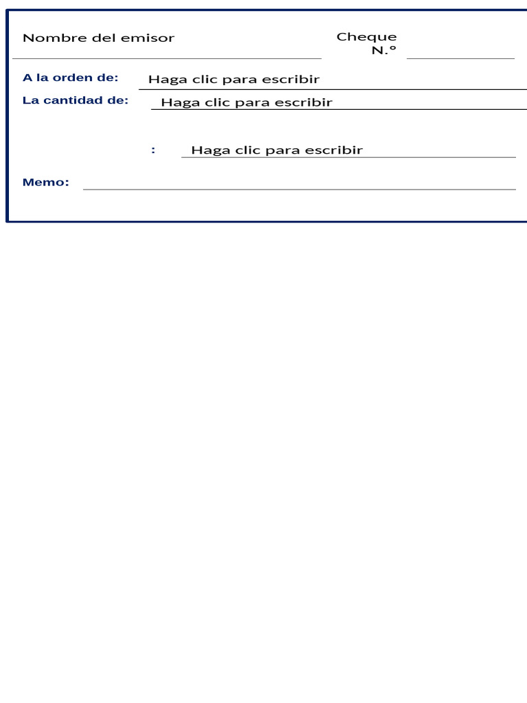 Formato de cheque editable en Word | PDF