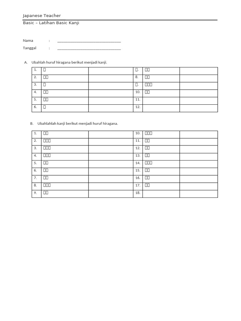 Basic Kanji 1 Quiz Kanji Bab 1 | PDF