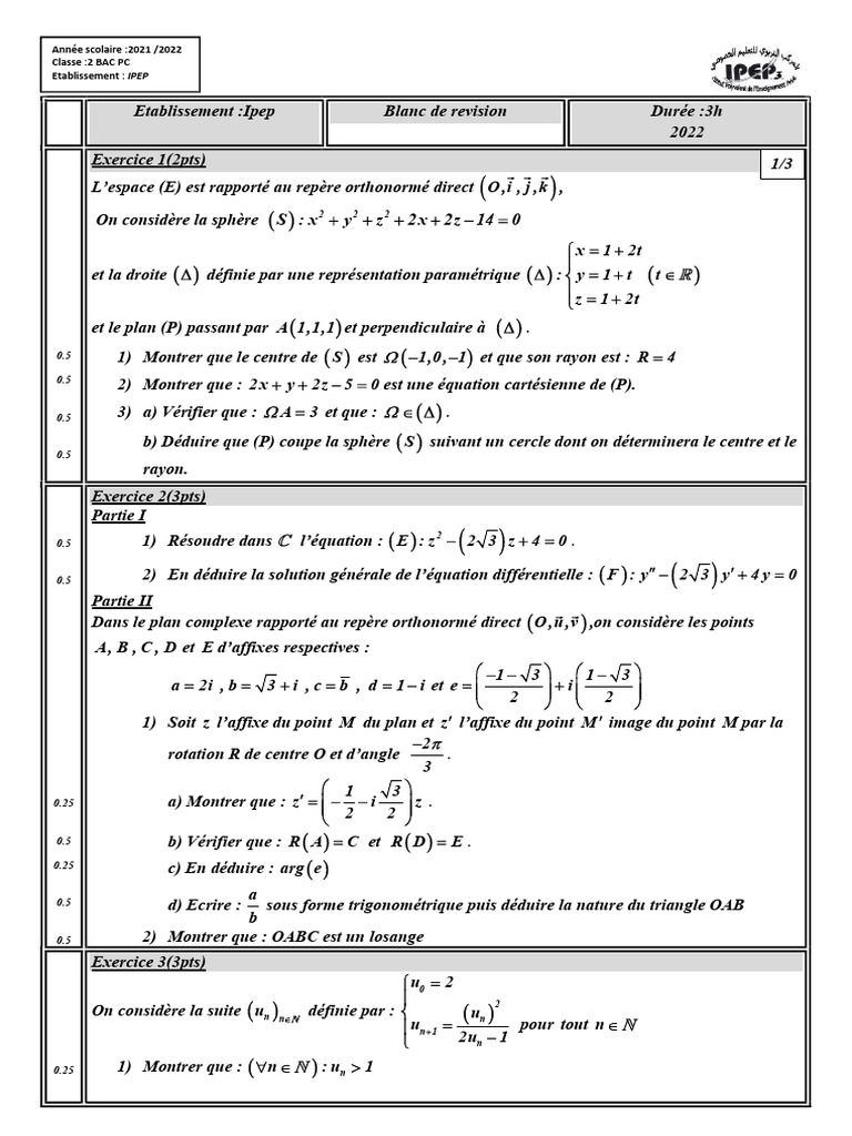 Révision Mathématiques 2BAC PC 2022 | PDF | Cercle | Objets mathématiques
