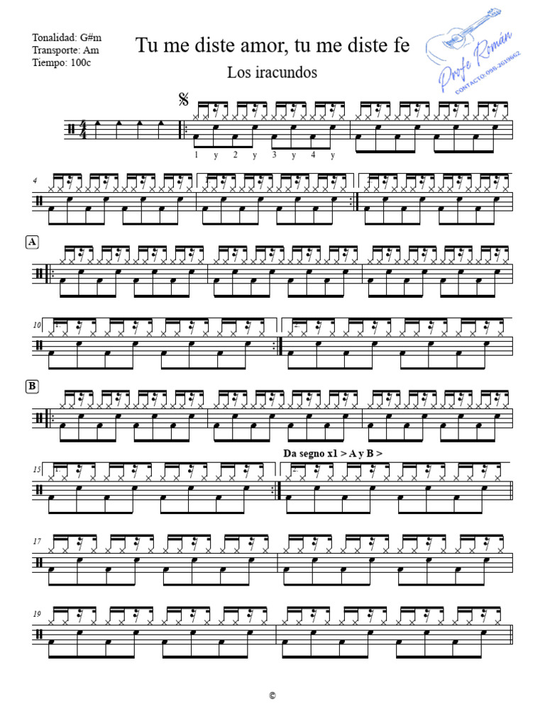 Tu Me Diste Amor Tu Me Diste Fe-Bateria | PDF | Grupos musicales | Músicos
