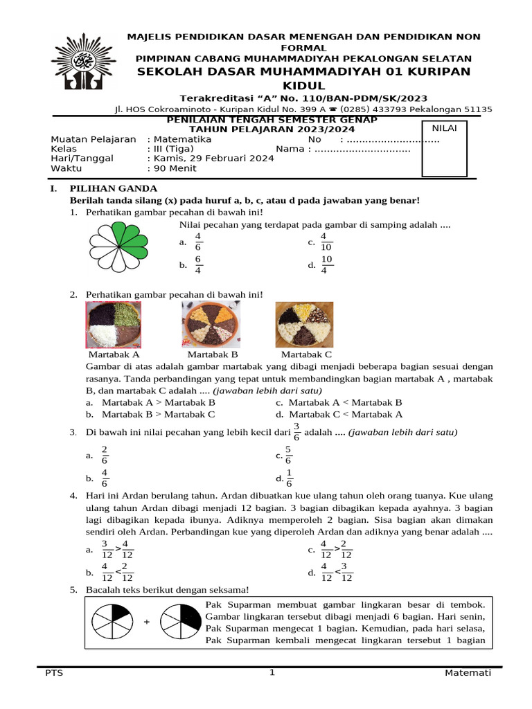 Waktu dan Pecahan dalam Matematika 3 | PDF