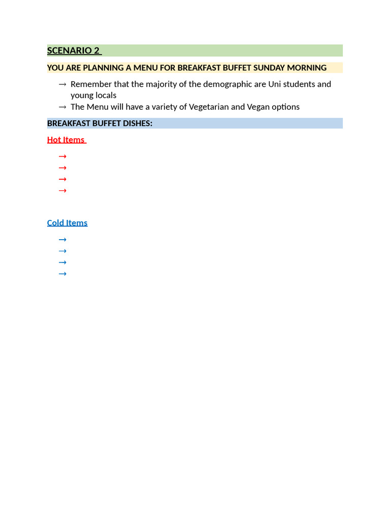 Breakfast Buffet Menu for Students | PDF